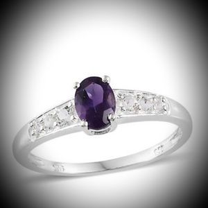 Sterling Silver,Purple Amethyst & White Topaz Ring